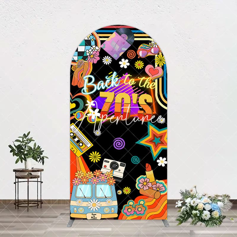 Aperturee - Aperturee Back To The 70s Black Musical Birthday Arch Backdrop