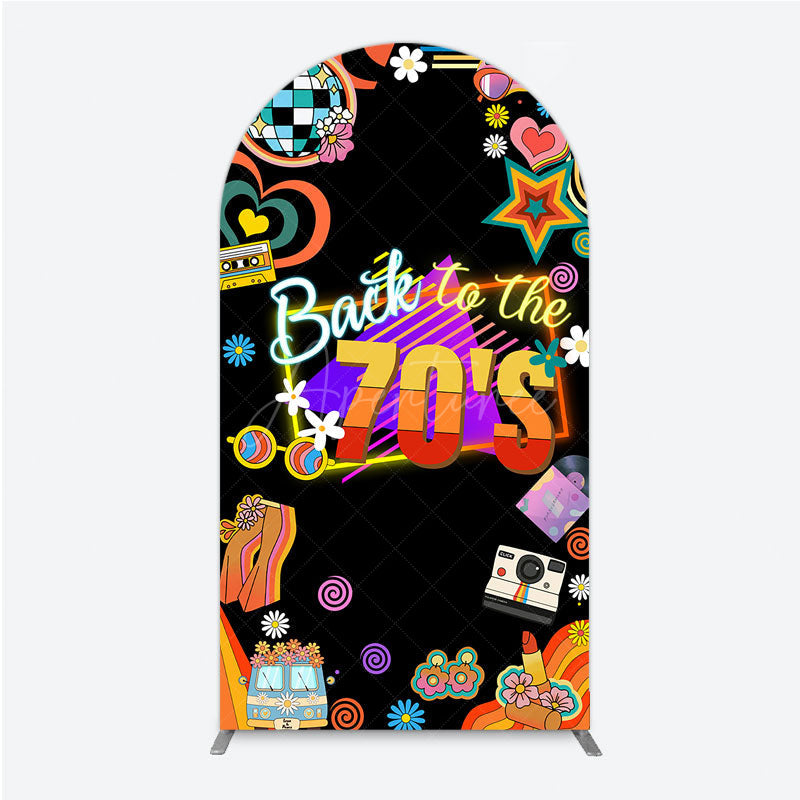 Aperturee - Aperturee Back to the 70s Groovy Birthday Arch Backdrop Retro Neon with Disco Ball Hippie Themed Party Decor