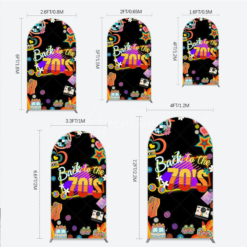 Aperturee - Aperturee Back to the 70s Groovy Birthday Arch Backdrop Retro Neon with Disco Ball Hippie Themed Party Decor