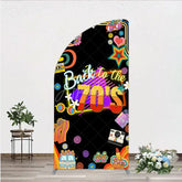 Aperturee - Aperturee Back to the 70s Groovy Birthday Half Moon Arch Backdrop Retro Neon with Disco Ball Hippie Themed Party Decor