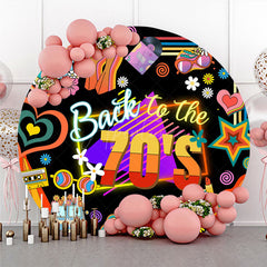 Aperturee - Aperturee Back to the 70s Groovy Round Backdrop for Birthday Retro Neon with Disco Ball Hippie Themed Party Decor