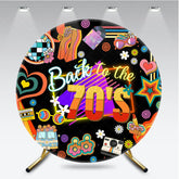 Aperturee - Aperturee Back to the 70s Groovy Round Backdrop for Birthday Retro Neon with Disco Ball Hippie Themed Party Decor