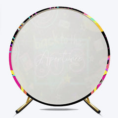Aperturee - Aperturee Back To The 80s Round Backdrop Retro Neon Glow Party Geometric Decor Photo