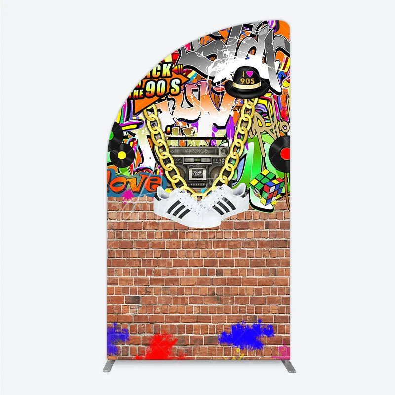 Aperturee - Aperturee Back To The 90s Half Moon Arch Backdrop Hip Hop Graffiti Party Decoration Retro Brick Wall Background