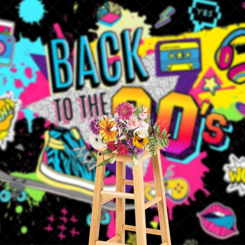 Aperturee Aperturee Back to the 90s Party Backdrop Banner Retro 1990s Hip Hop and Pop Culture Decor Throwback Themed Photo Prop