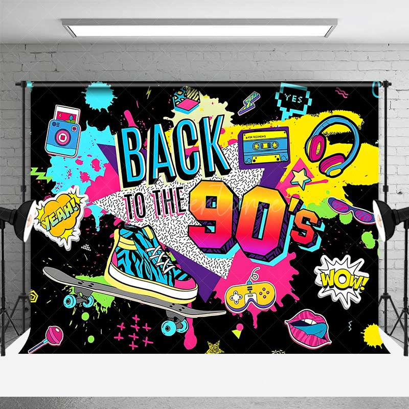 Aperturee Aperturee Back to the 90s Party Backdrop Banner Retro 1990s Hip Hop and Pop Culture Decor Throwback Themed Photo Prop