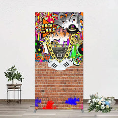 Aperturee - Aperturee Back To The 90s Rectangle Backdrop Hip Hop Graffiti Party Decoration Retro Brick Wall Background
