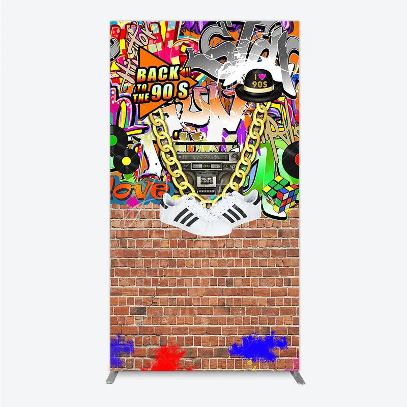 Aperturee - Aperturee Back To The 90s Rectangle Backdrop Hip Hop Graffiti Party Decoration Retro Brick Wall Background