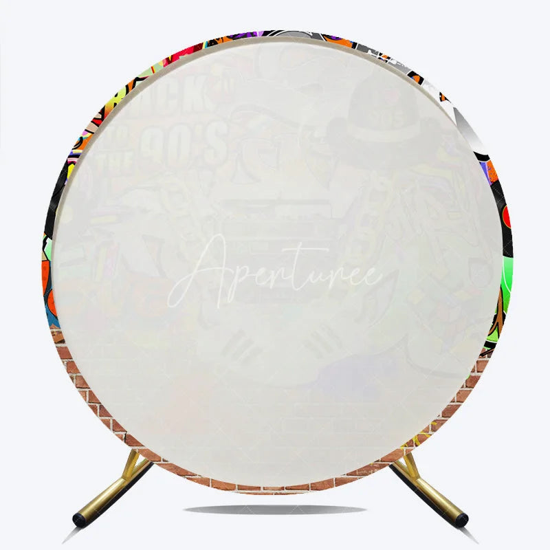 Aperturee - Aperturee Back to The 90s Round Backdrop for Birthday Party Retro Hip Hop Graffiti Theme Throwback Photo Booth Decor