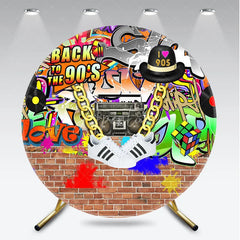 Aperturee - Aperturee Back to The 90s Round Backdrop for Birthday Party Retro Hip Hop Graffiti Theme Throwback Photo Booth Decor