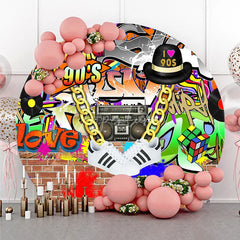 Aperturee - Aperturee Back to The 90s Round Backdrop for Birthday Party Retro Hip Hop Graffiti Theme Throwback Photo Booth Decor