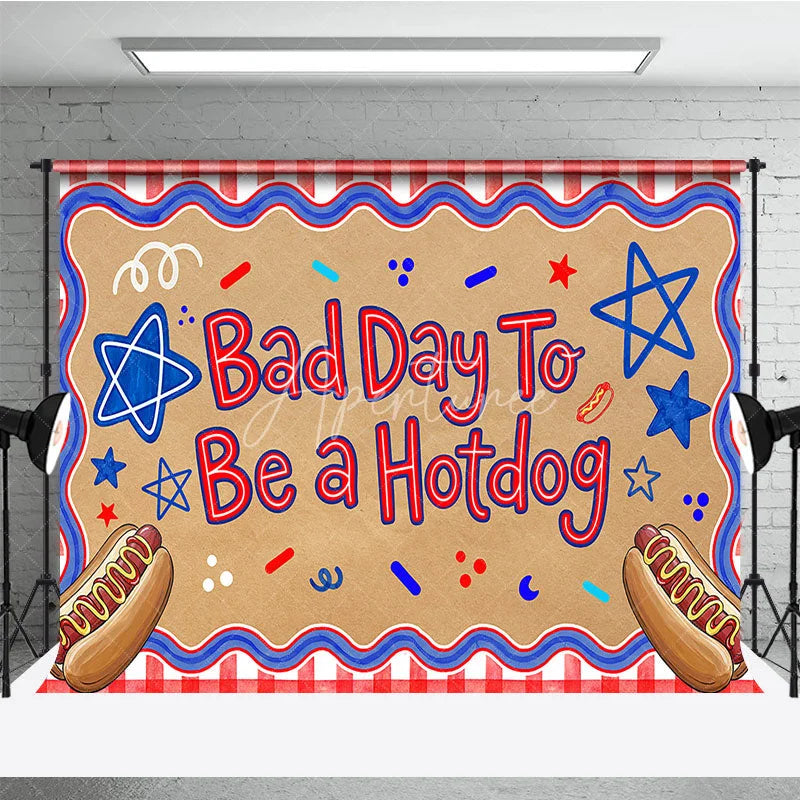 Aperturee - Aperturee Bad Day To Be a Hotdog Holiday Backdrop with Red White and Blue Stars Summer BBQ Party Decor