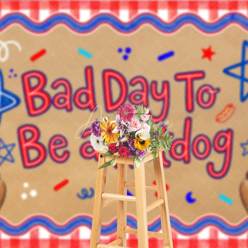 Aperturee - Aperturee Bad Day To Be a Hotdog Holiday Backdrop with Red White and Blue Stars Summer BBQ Party Decor