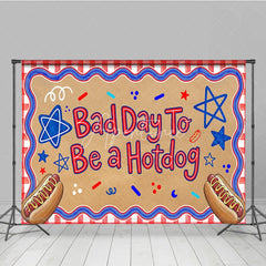 Aperturee - Aperturee Bad Day To Be a Hotdog Holiday Backdrop with Red White and Blue Stars Summer BBQ Party Decor