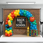 Aperturee - Aperturee Balloon Arch Bricks Wall Back To School Backdrop