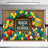 Aperturee - Aperturee Balloon Arched Brick Wall Back To School Backdrop