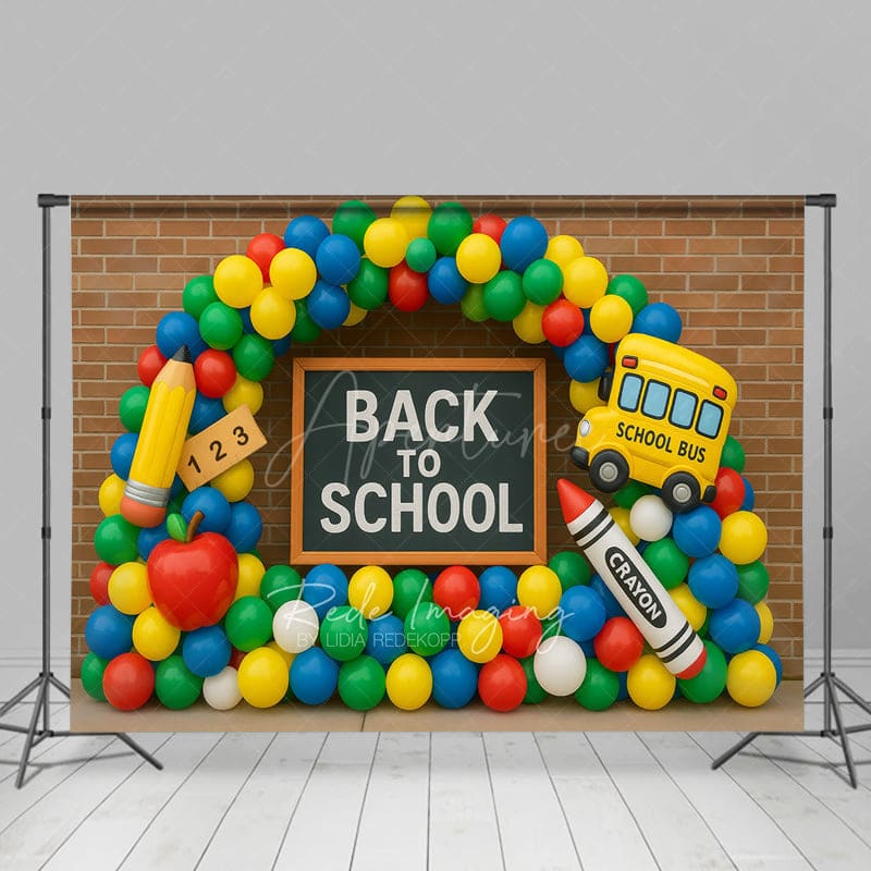 Aperturee - Aperturee Balloon Arched Brick Wall Back To School Backdrop