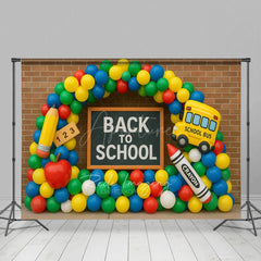 Aperturee - Aperturee Balloon Arched Brick Wall Back To School Backdrop