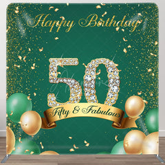 Aperturee - Aperturee Balloon Glitter 50Th Fabric Backdrop Cover for Birthday
