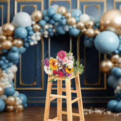Aperturee - Aperturee Balloons Arch Navy Blue Gold Wall Photo Backdrop