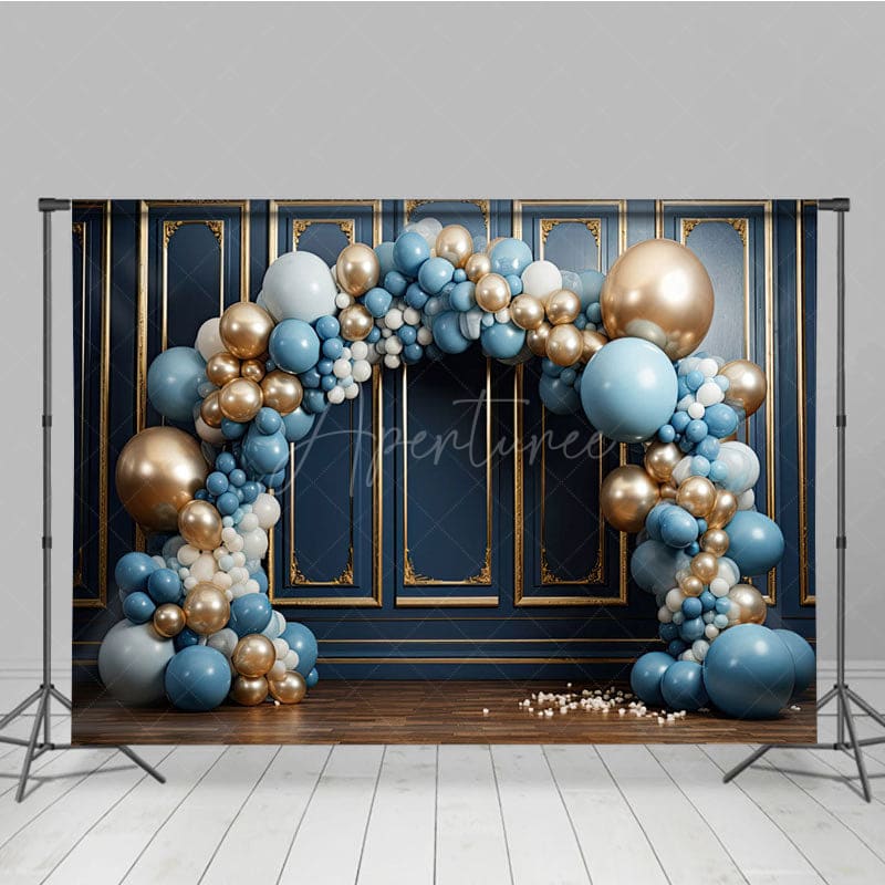 Aperturee - Aperturee Balloons Arch Navy Blue Gold Wall Photo Backdrop