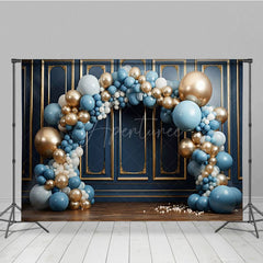 Aperturee - Aperturee Balloons Arch Navy Blue Gold Wall Photo Backdrop