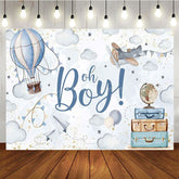 Aperturee - Aperturee Balloons Clouds Adventure Oh Boy Baby Shower Backdrop