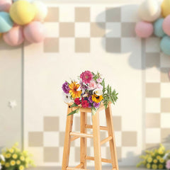 Aperturee - Aperturee Balloons Pastel Floral Checkered Wedding Backdrop