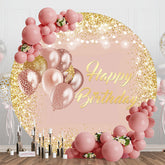 Aperturee - Aperturee Balloons Rose Gold Glitter Round Birthday Backdrop
