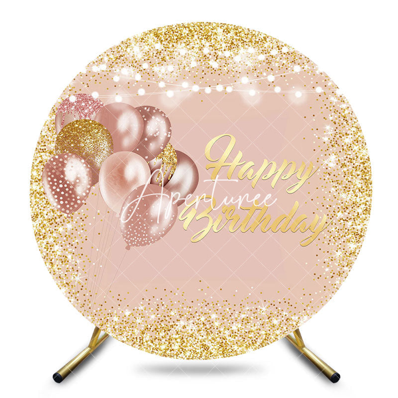 Aperturee - Aperturee Balloons Rose Gold Glitter Round Birthday Backdrop