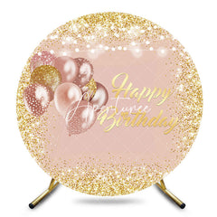 Aperturee - Aperturee Balloons Rose Gold Glitter Round Birthday Backdrop