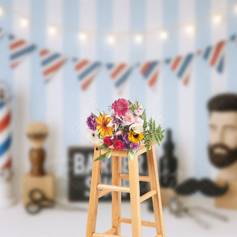 Aperturee - Aperturee Barber Shop Light Flags Photo Cake Smash Backdrop