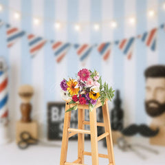 Aperturee - Aperturee Barber Shop Light Flags Photo Cake Smash Backdrop