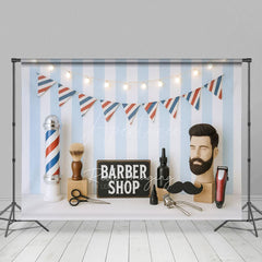 Aperturee - Aperturee Barber Shop Light Flags Photo Cake Smash Backdrop