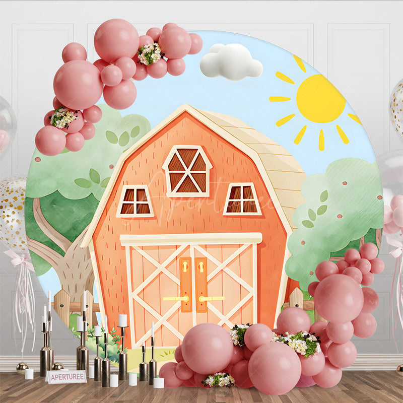 Aperturee - Aperturee Barn Farm House Green Sunny Birthday Round Backdrop