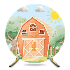 Aperturee - Aperturee Barn Farm House Green Sunny Birthday Round Backdrop