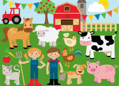 Aperturee - Aperturee Barnyard Farm Animals Birthday Backdrop Sunny Day at the Farm with a Cow and Pig Fun Outdoor Party Decoration