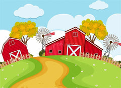 Aperturee - Aperturee Barnyard Farm Animals Birthday Backdrop Sunny Day at the Farm with a Cow and Pig Fun Outdoor Party Decoration