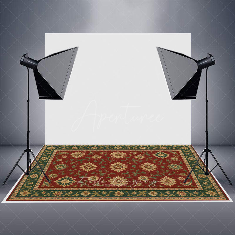 Aperturee - Aperturee Baroque Floral Pattern Rubber Floor Mat For Photo