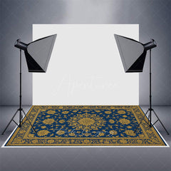 Aperturee - Aperturee Baroque Navy And Gold Rubber Floor Mat For Photo
