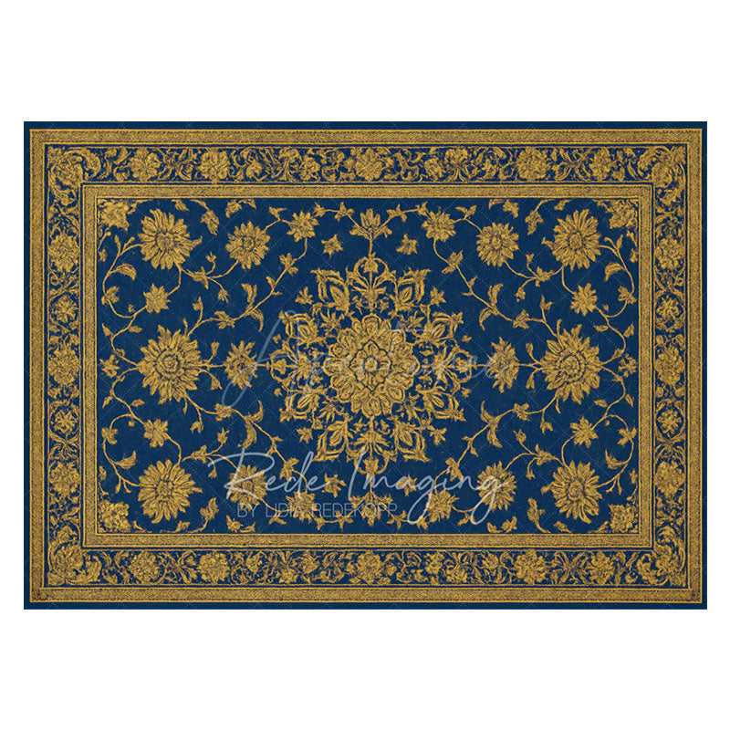Aperturee - Aperturee Baroque Navy And Gold Rubber Floor Mat For Photo