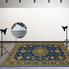Aperturee - Aperturee Baroque Navy Gold Fabric Floor Backdrop For Photo