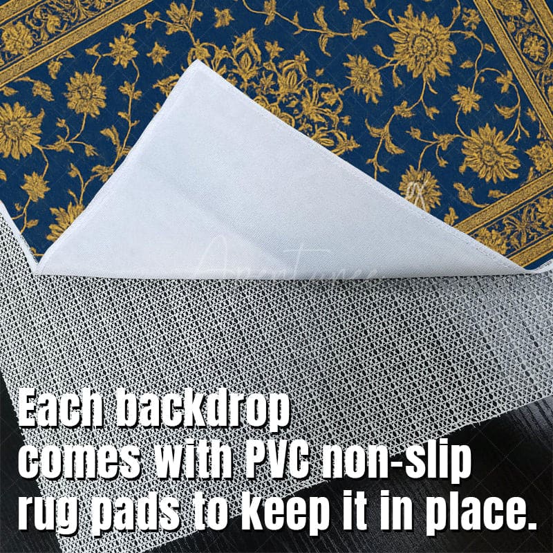 Aperturee - Aperturee Baroque Navy Gold Fabric Floor Backdrop For Photo