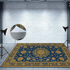 Aperturee - Aperturee Baroque Navy Gold Fabric Floor Backdrop For Photo