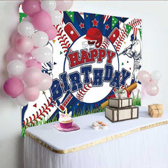 Aperturee - Aperturee Baseball Happy Birthday Backdrop for Boys Red and Blue Sports Theme with Players All Star Homerun Party Decor