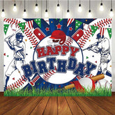 Aperturee - Aperturee Baseball Happy Birthday Backdrop for Boys Red and Blue Sports Theme with Players All Star Homerun Party Decor