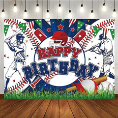 Aperturee - Aperturee Baseball Happy Birthday Backdrop for Boys Red and Blue Sports Theme with Players All Star Homerun Party Decor