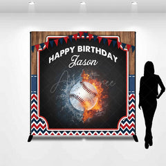 Aperturee - Aperturee Baseball Sport Flag Wood Custom Birthday Backdrop