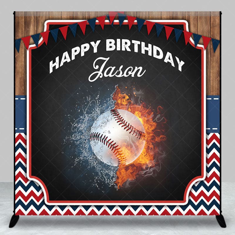 Aperturee - Aperturee Baseball Sport Flag Wood Custom Birthday Backdrop
