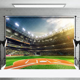 Aperturee - Aperturee Baseball Stadium Backdrop Bright Arena Lights Green Grass Home Plate Sports Themed Party Decoration